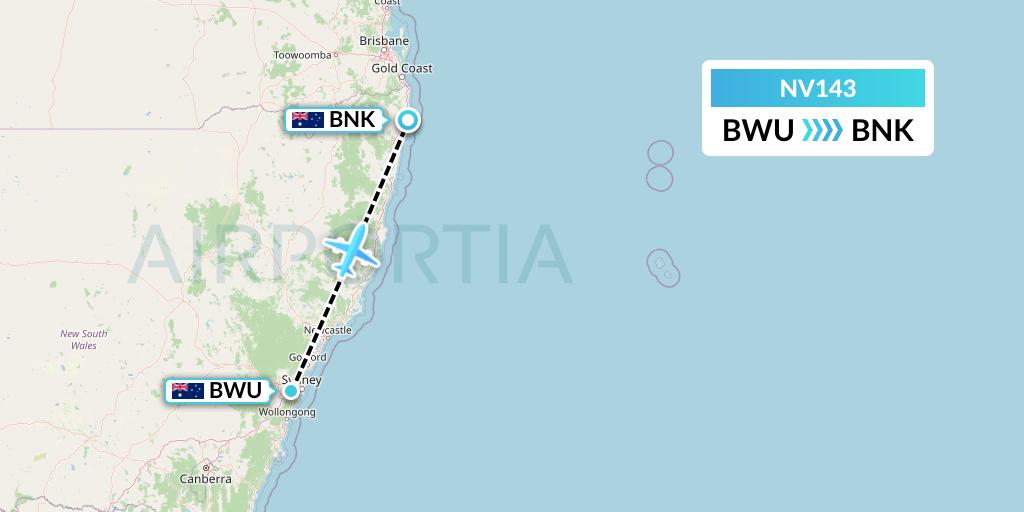 NV143 Naft Airlines Flight Map: Bankstown to Ballina