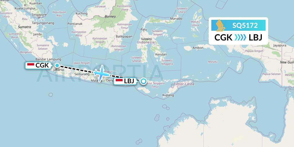 SQ5172 Singapore Airlines Flight Map: Jakarta to Labuan Bajo