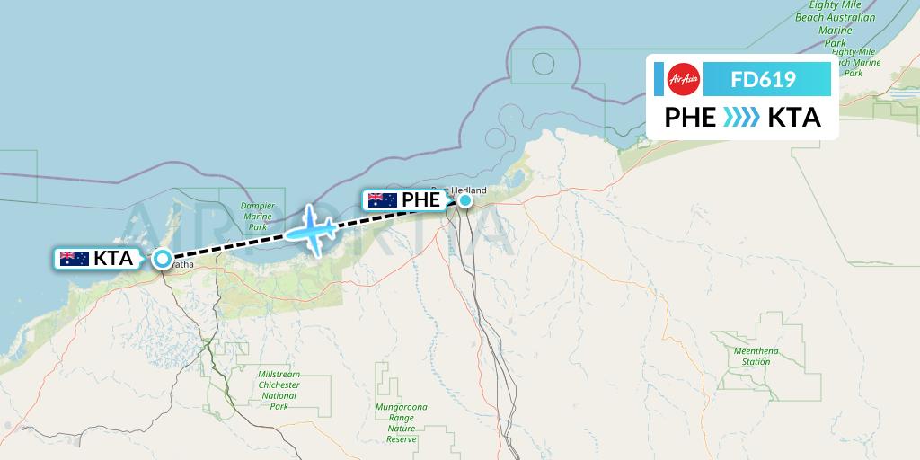 FD619 Thai AirAsia Flight Map: Port Hedland to Karratha