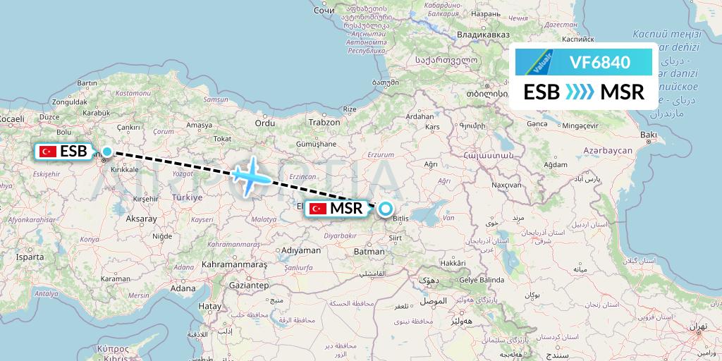 VF6840 ValuAir Flight Map: Ankara to Mus