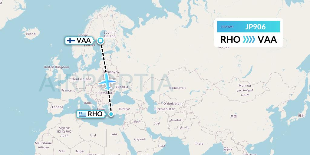 JP906 Adria Airways Flight Map: Rhodes to Vaasa