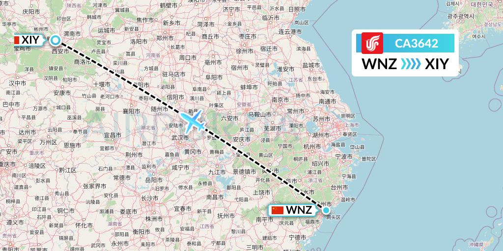 CA3642 Air China Flight Map: Wenzhou to Xi'an