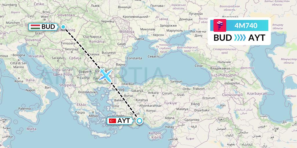4M740 LATAM Airlines Argentina Flight Map: Budapest to Antalya