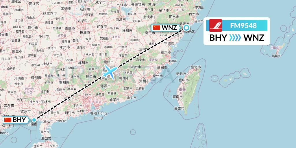 FM9548 Shanghai Airlines Flight Map: Beihai to Wenzhou