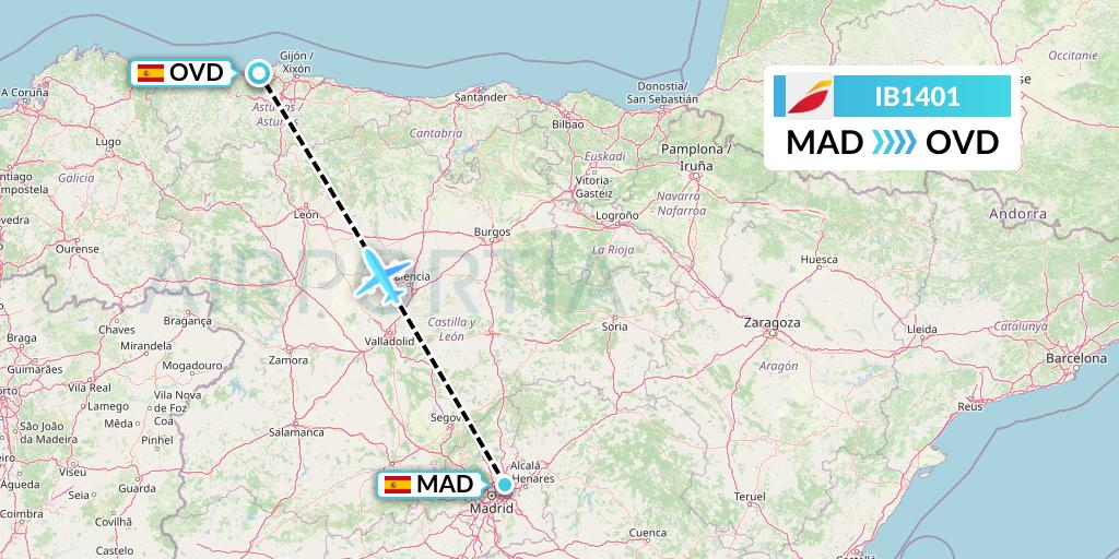 IB1401 Iberia Flight Map: Madrid to Asturias