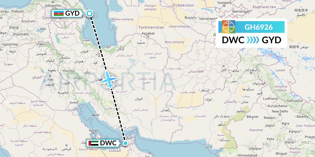 GH6926 Globus Flight Map: Dubai to Baku