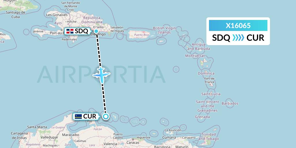 X16065 Nik Airways Flight Map: Santo Domingo to Willemstad