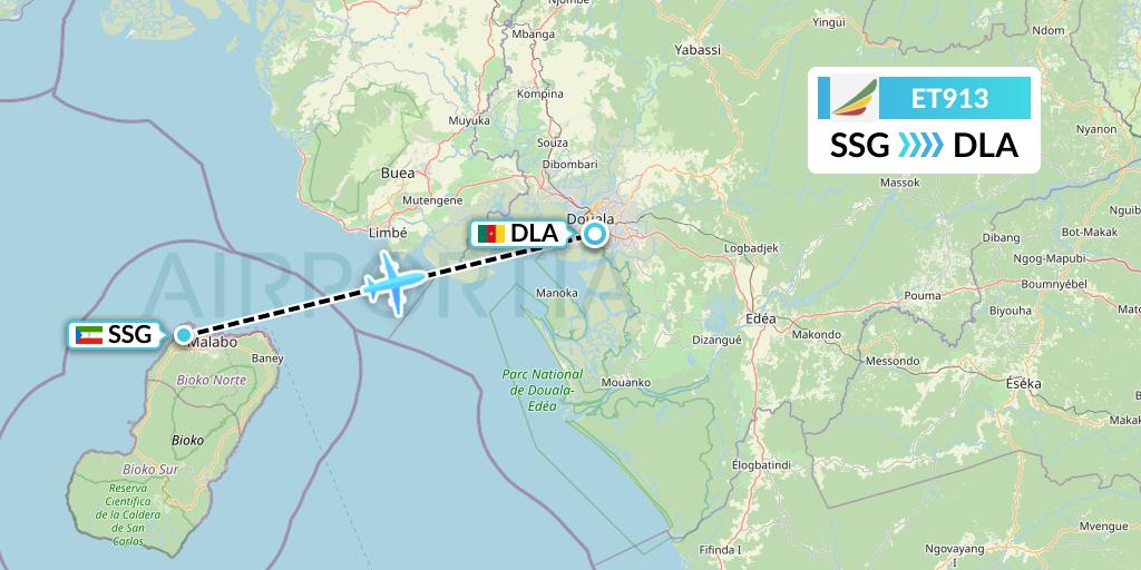 ET913 Ethiopian Airlines Flight Map: Malabo to Douala