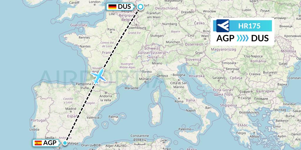 HR175 Hahn Air Flight Map: Malaga to Dusseldorf
