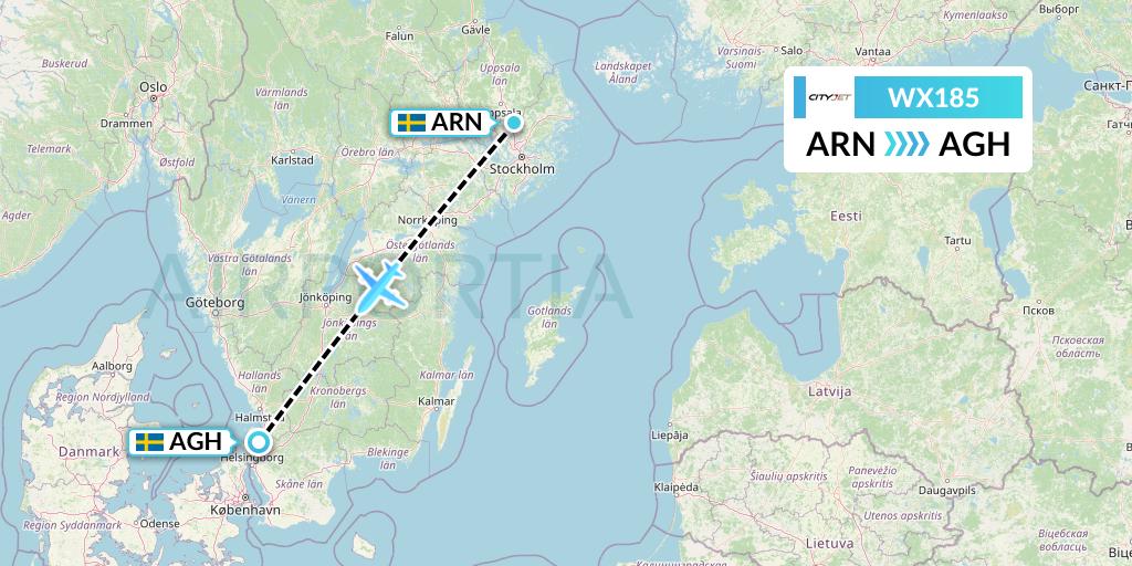 WX185 Cityjet Flight Map: Stockholm to Angelholm