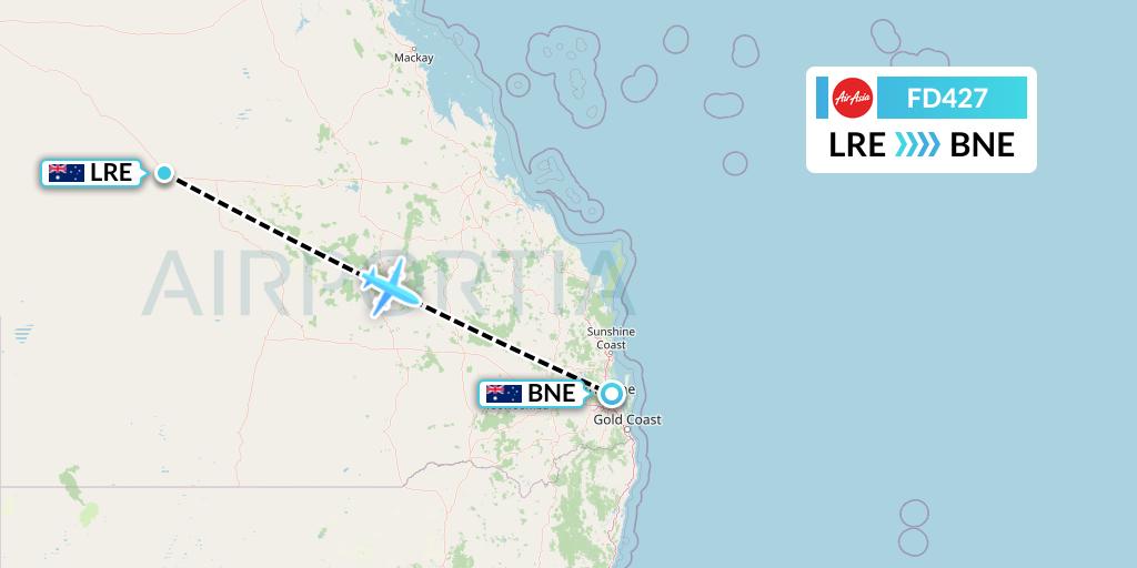 FD427 Thai AirAsia Flight Map: Longreach to Brisbane
