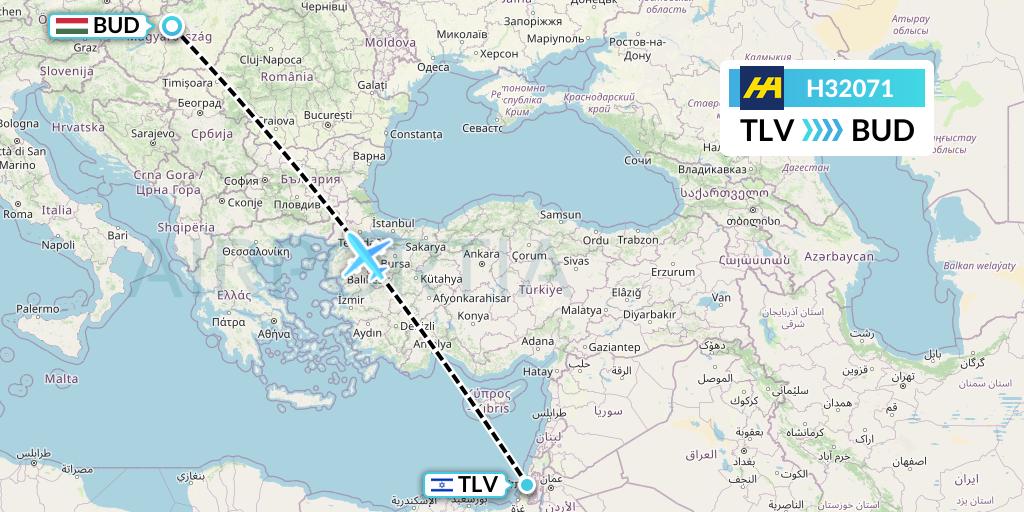 H32071 Harbour Air Flight Map: Tel Aviv to Budapest
