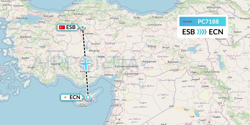 PC7188 Pegasus Airlines Flight Map: Ankara to Tymvou