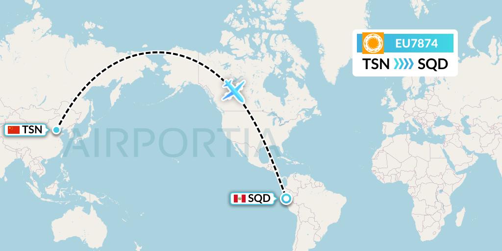 EU7874 Chengdu Airlines Flight Map: Tianjin to San Francisco de Yeso