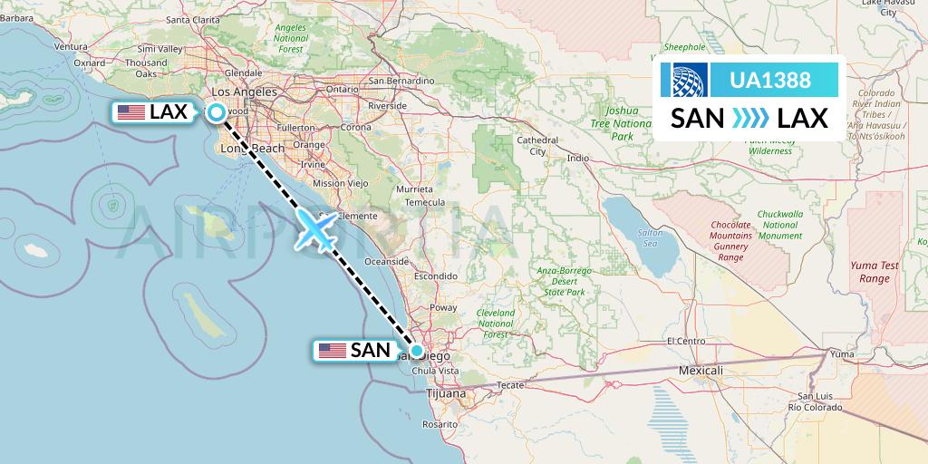 UA1388 United Airlines Flight Map: San Diego to Los Angeles