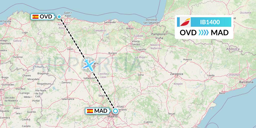 IB1400 Iberia Flight Map: Asturias to Madrid