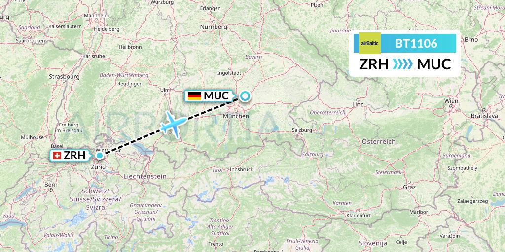BT1106 Air Baltic Flight Map: Zurich to Munich