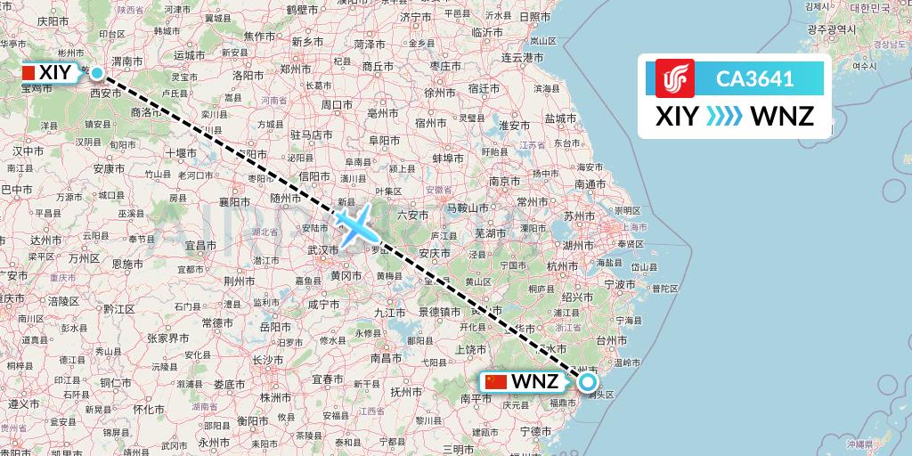 CA3641 Air China Flight Map: Xi'an to Wenzhou