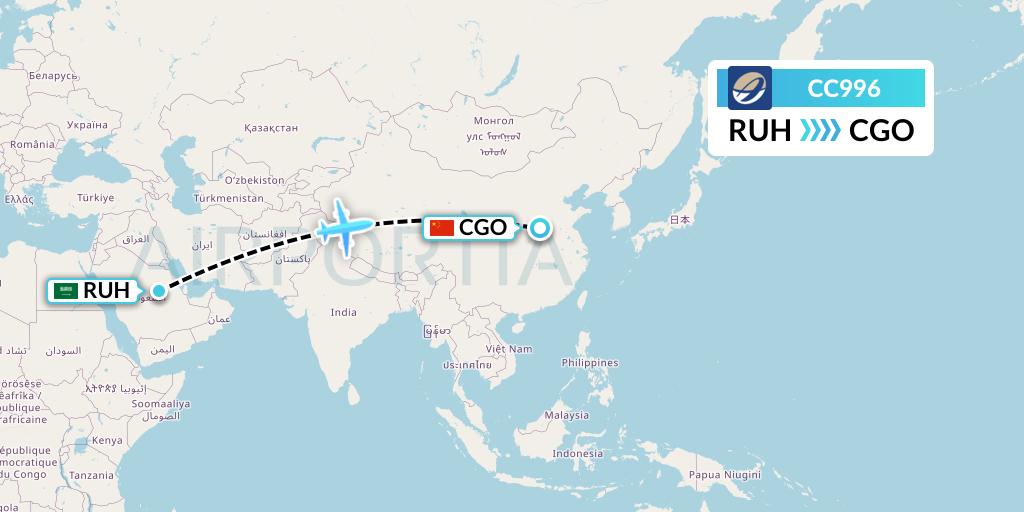 CC996 CM Airlines Flight Map: Riyadh to Zhengzhou