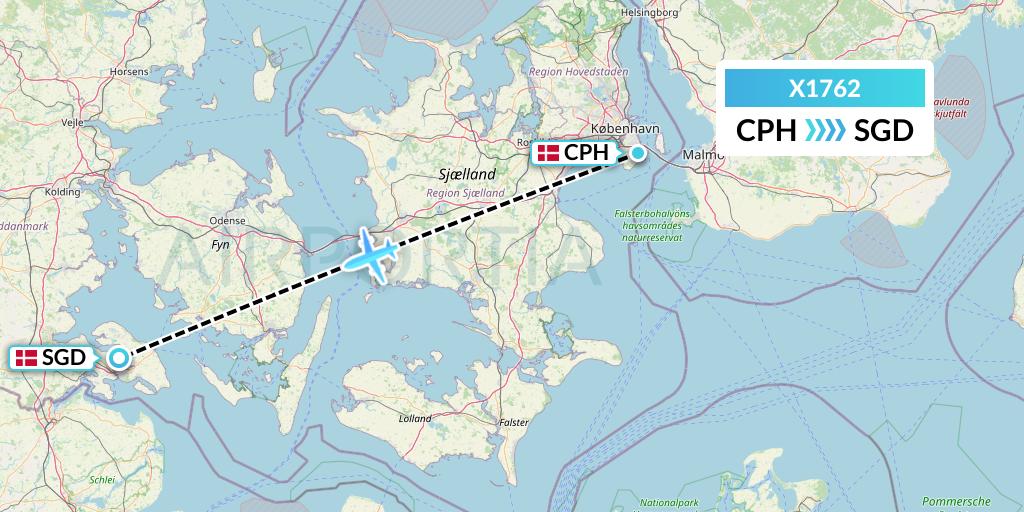 X1762 Nik Airways Flight Map: Copenhagen to Sonderborg