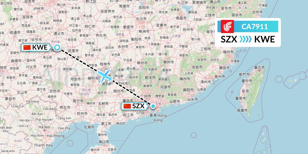 CA7911 Air China Flight Map: Shenzhen to Guiyang