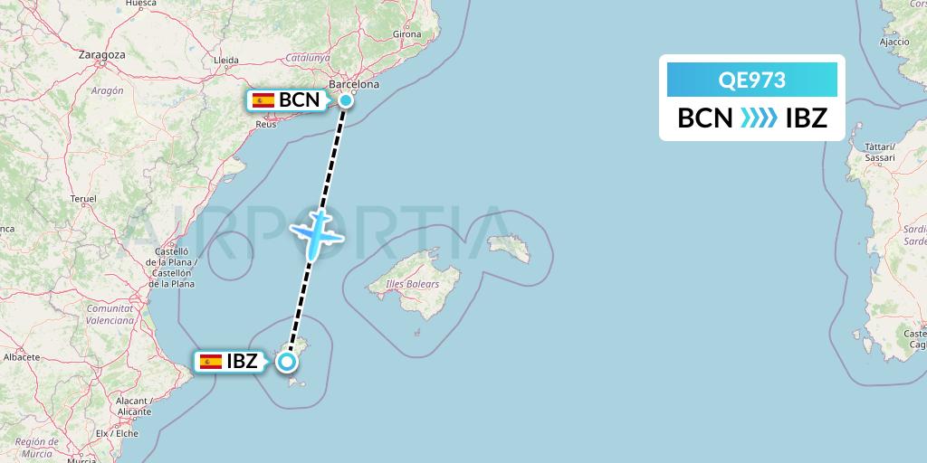 QE973 Air Moorea Flight Map: Barcelona to Ibiza