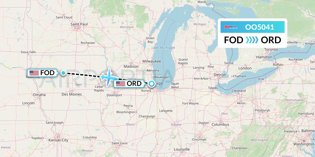 OO5041 SkyWest Airlines Flight Map: Fort Dodge to Chicago