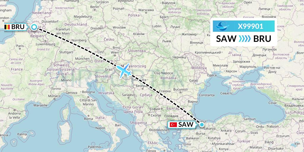 X99901 Avion Express Flight Map: Istanbul to Brussels