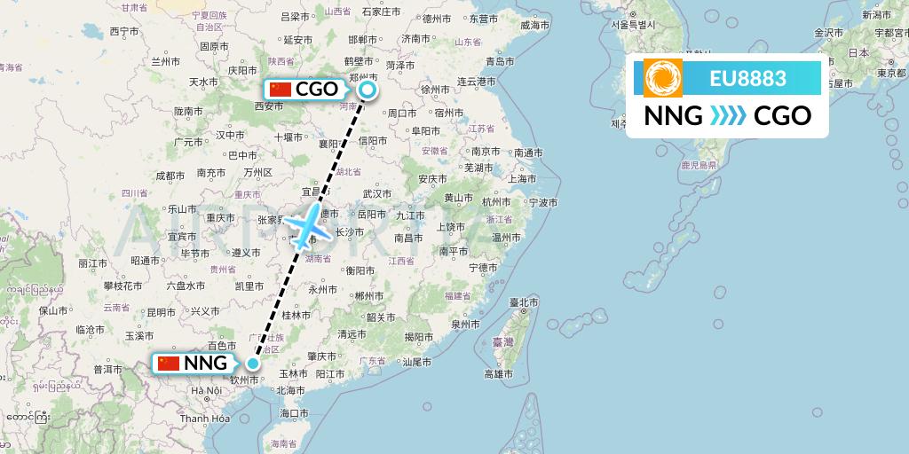 EU8883 Chengdu Airlines Flight Map: Nanning to Zhengzhou