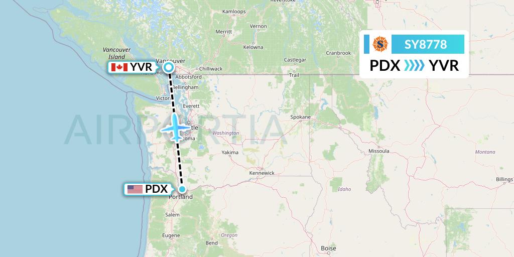 SY8778 Sun Country Airlines Flight Map: Portland to Vancouver