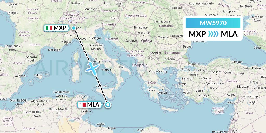 MW5970 Mokulele Flight Service Flight Map: Milan to Malta