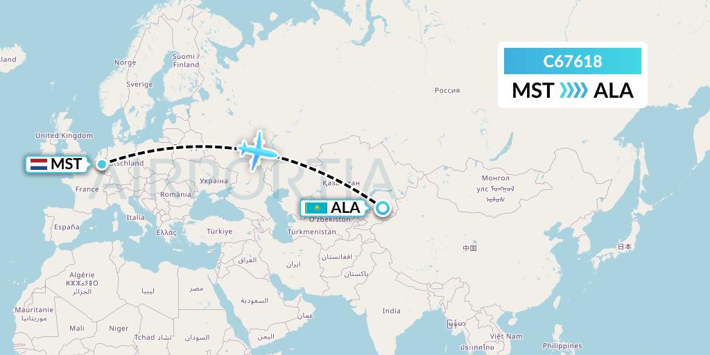 C67618 Capitol Air Express Flight Map: Maastricht to Almaty