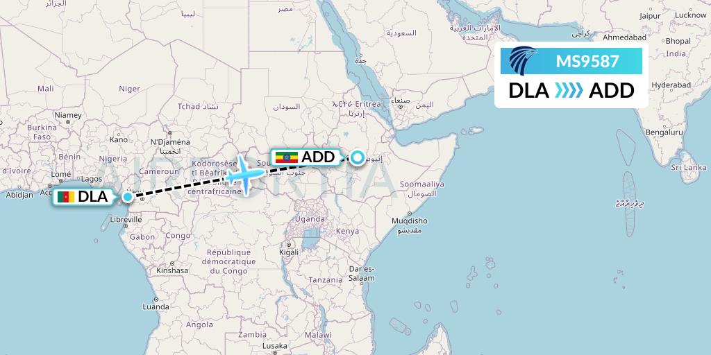 MS9587 EgyptAir Flight Map: Douala to Addis Ababa