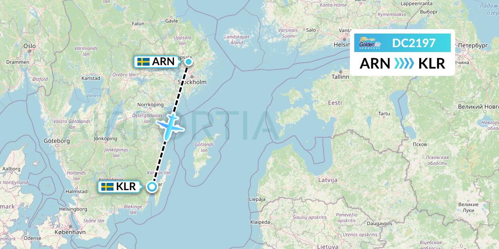 DC2197 Braathens Regional Flight Map: Stockholm to Kalmar