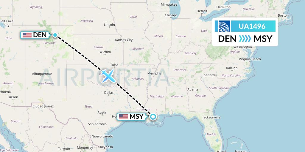 UA1496 United Airlines Flight Map: Denver to New Orleans