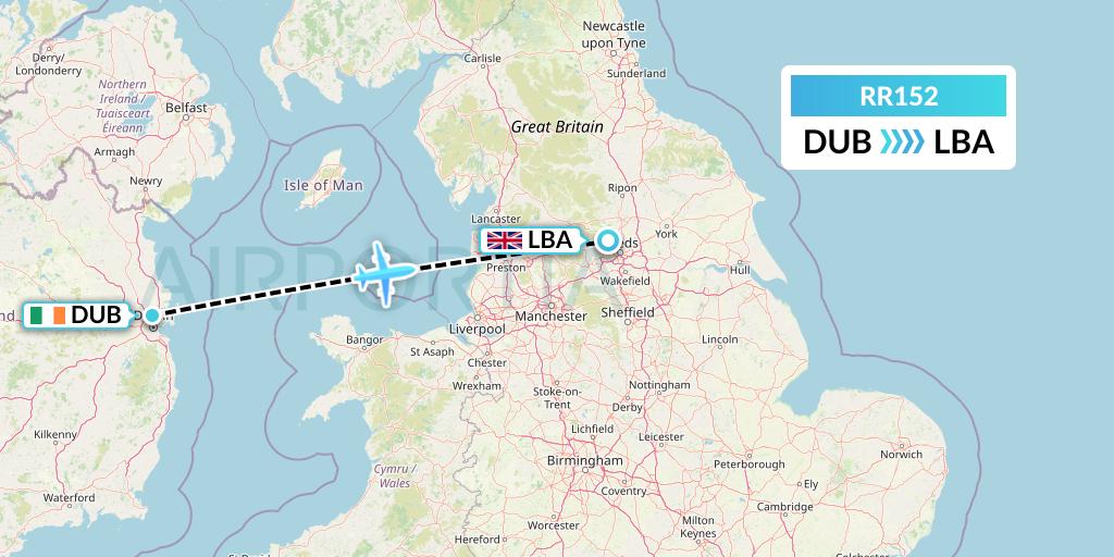RR152 Royal Air Force Flight Map: Dublin to Leeds