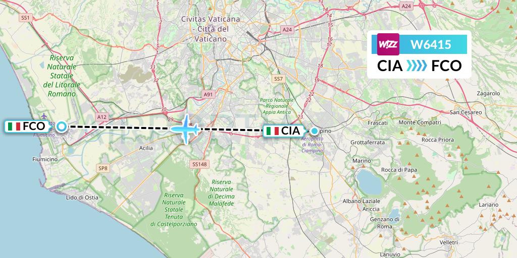 W6415 Wizz Air Flight Map: Rome to Rome