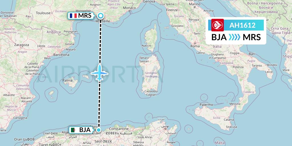 AH1612 Air Algerie Flight Map: Bejaia to Marseille
