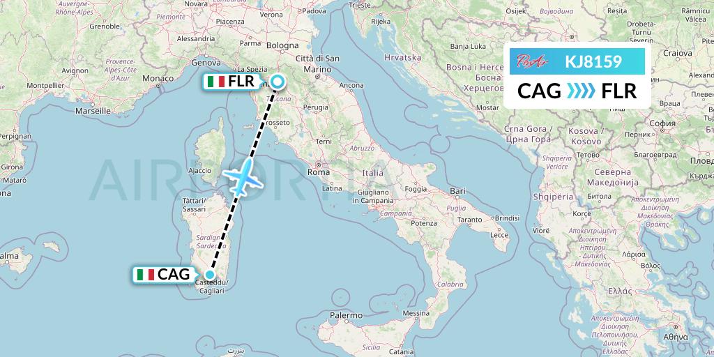 KJ8159 Air Incheon Flight Map: Cagliari to Florence