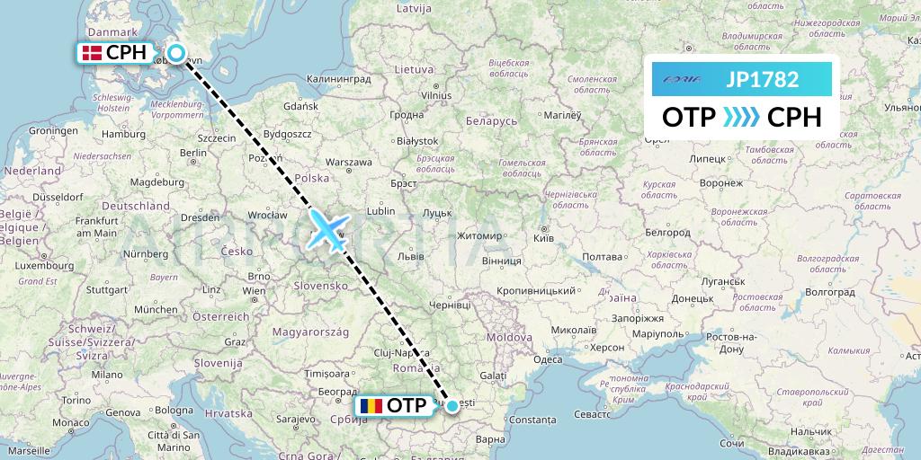 JP1782 Adria Airways Flight Map: Bucharest to Copenhagen