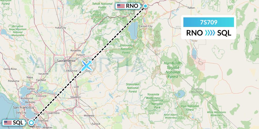 7S709 Ryan Air (USA) Flight Map: Reno to San Carlos