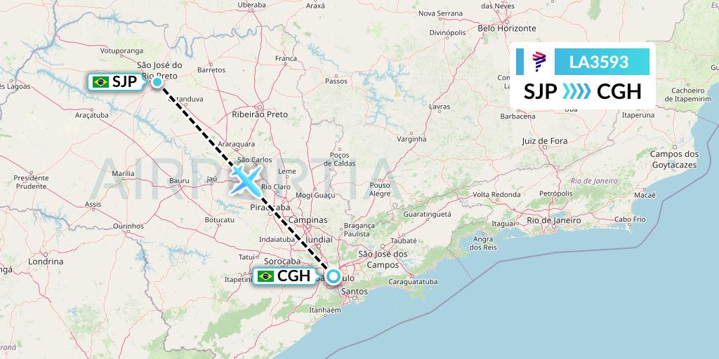 LA3593 LAN Airlines Flight Map: Sao Jose Do Rio Preto to Sao Paulo