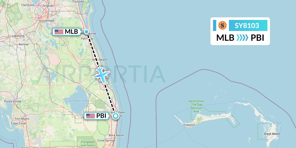 SY8103 Sun Country Airlines Flight Map: Melbourne to West Palm Beach