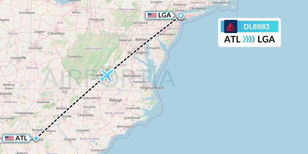 DL8883 Delta Air Lines Flight Map: Atlanta to New York