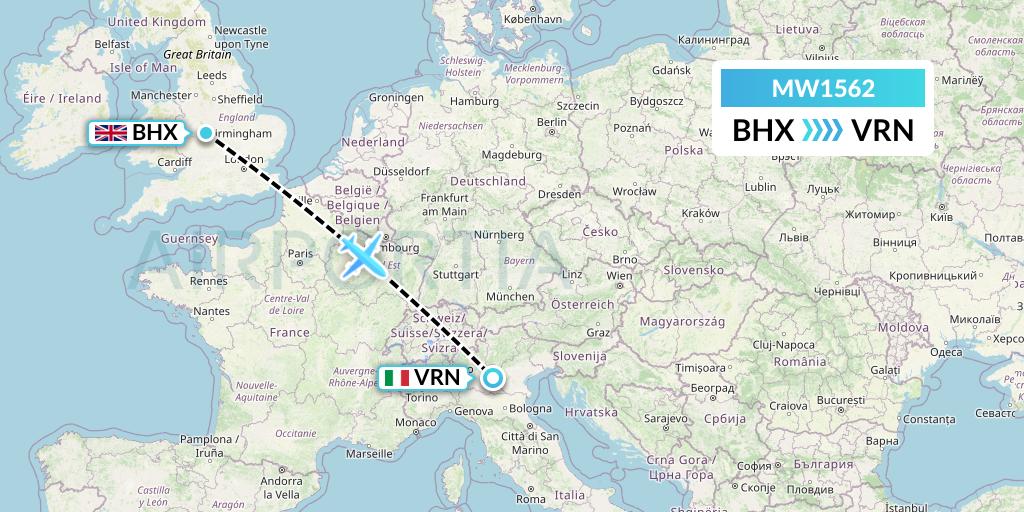 MW1562 Mokulele Flight Service Flight Map: Birmingham to Verona