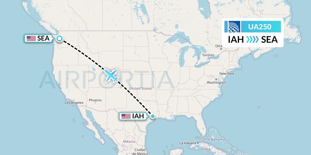 UA250 United Airlines Flight Map: Houston to Seattle