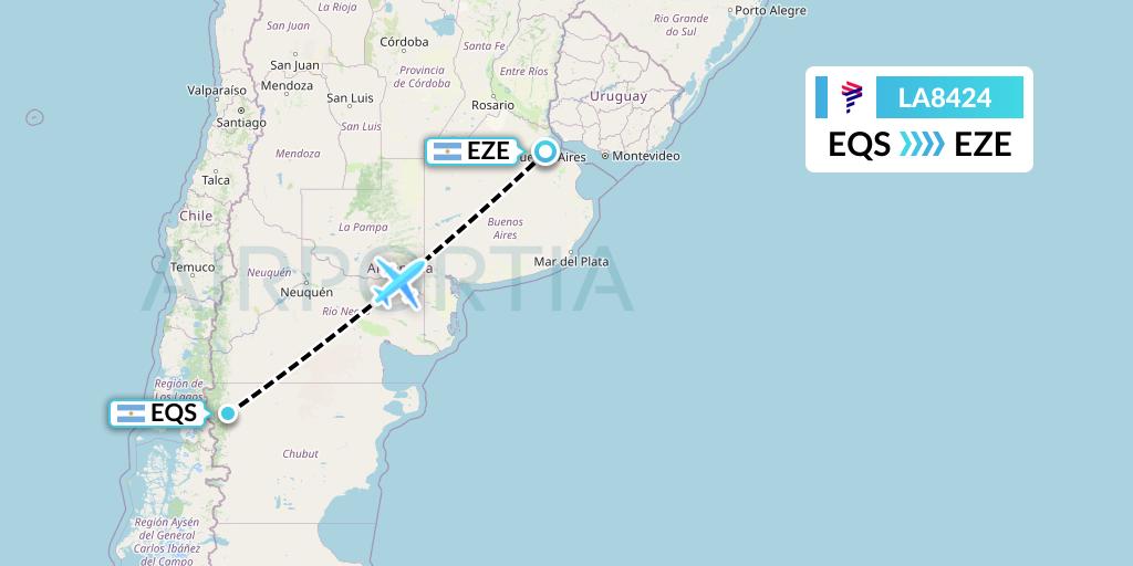 LA8424 LAN Airlines Flight Map: Esquel to Buenos Aires