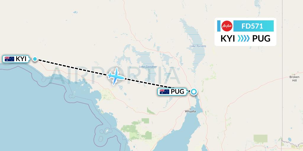 FD571 Thai AirAsia Flight Map: Yalata Mission to Port Augusta