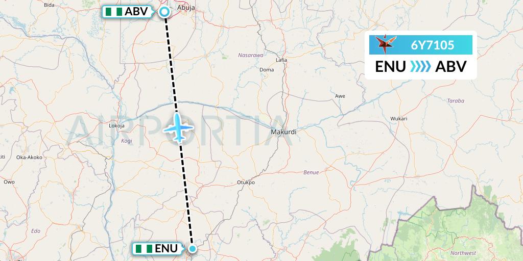 6Y7105 SmartLynx Flight Map: Enugu to Abuja
