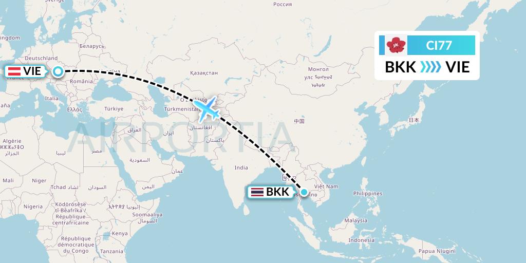 CI77 China Airlines Flight Map: Bangkok to Vienna